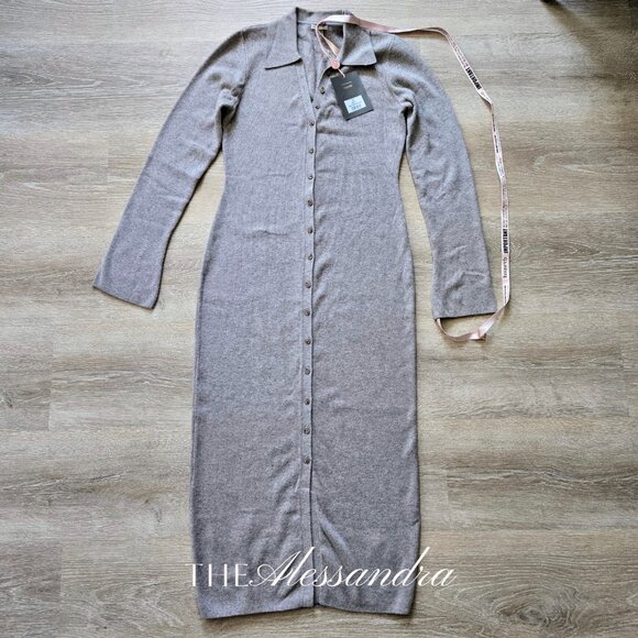 House of CB Yvette Button Front Long Sleeve Dress Wool Blend New With Tags Large - Picture 1 of 17